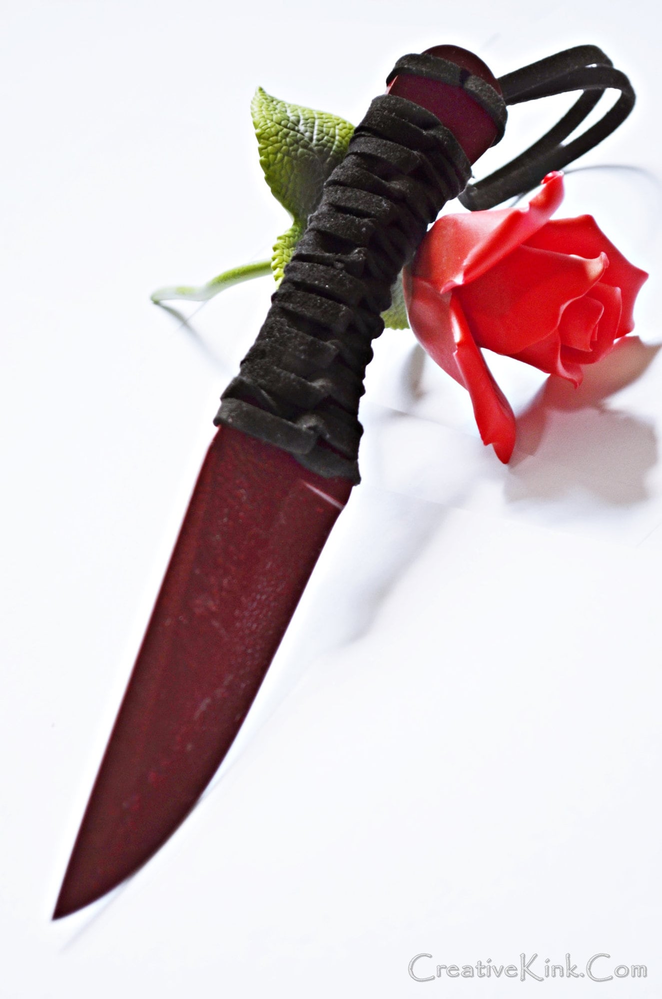 Dagger - Blood Dripped on Steel - Crimson Play Knife with a Black Leather Grip - BDSM Knife Play Toy / Tool