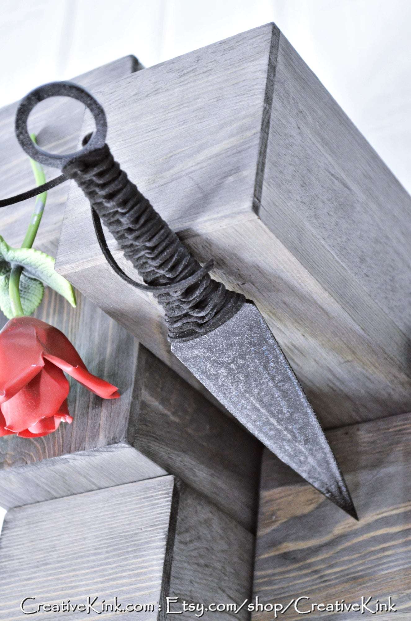 Spade Blade - Black and Silver Sealed Steel Spade Blade For Knife Play - Leather Grips, Available Dulled or Sharpened - BDSM Edge Play Tool