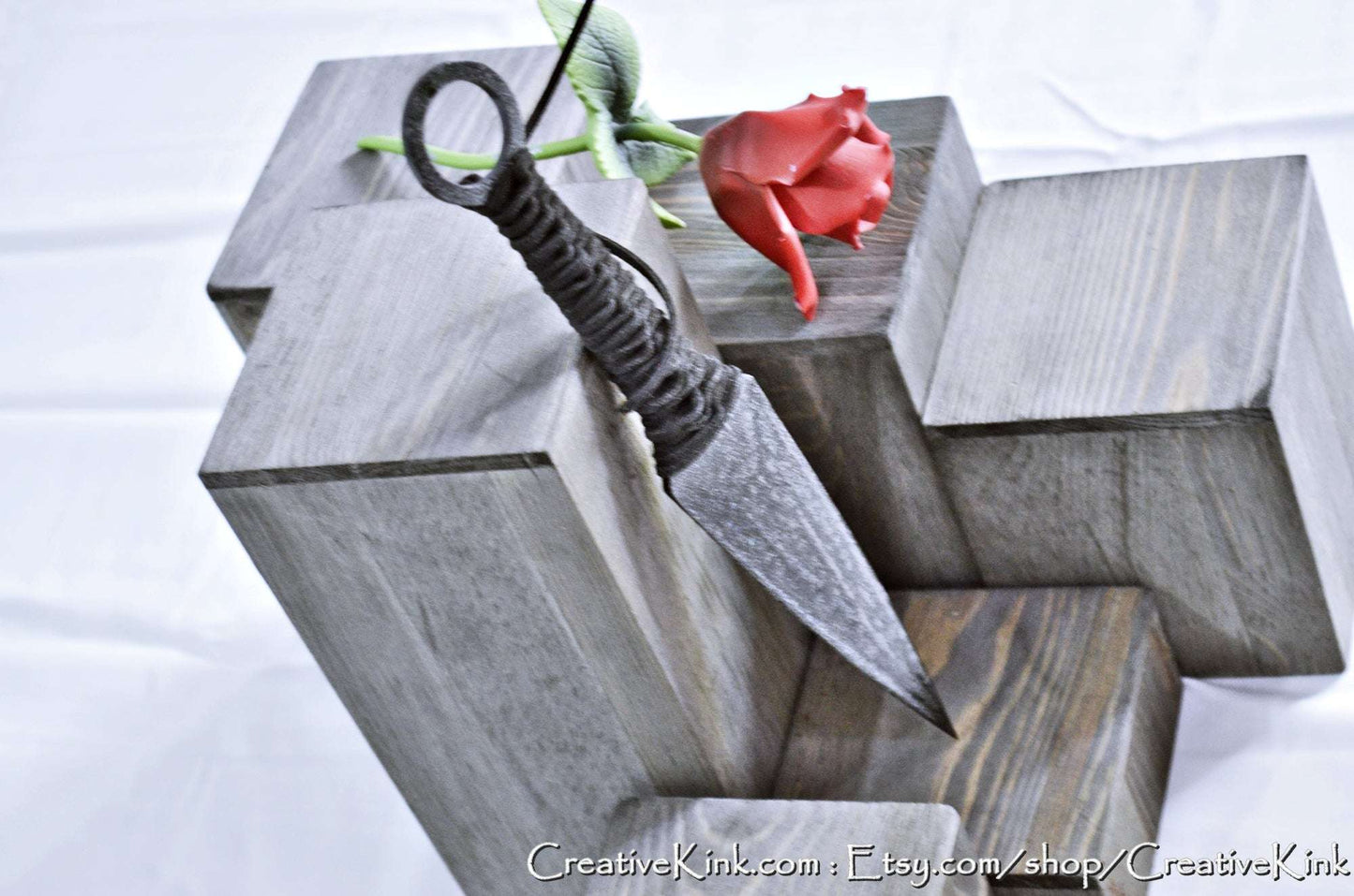Spade Blade - Black and Silver Sealed Steel Spade Blade For Knife Play - Leather Grips, Available Dulled or Sharpened - BDSM Edge Play Tool