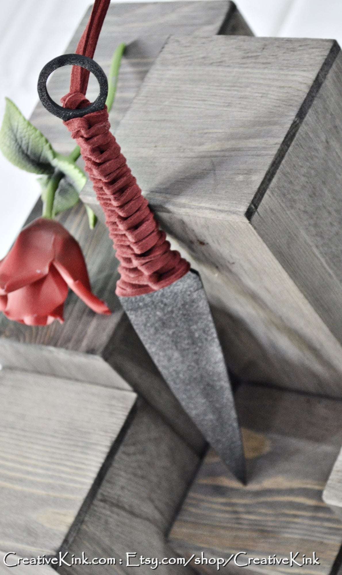 Spade Blade - Black and Silver Sealed Steel Spade Blade For Knife Play - Leather Grips, Available Dulled or Sharpened - BDSM Edge Play Tool