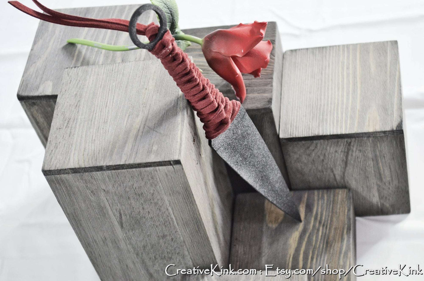 Spade Blade - Black and Silver Sealed Steel Spade Blade For Knife Play - Leather Grips, Available Dulled or Sharpened - BDSM Edge Play Tool