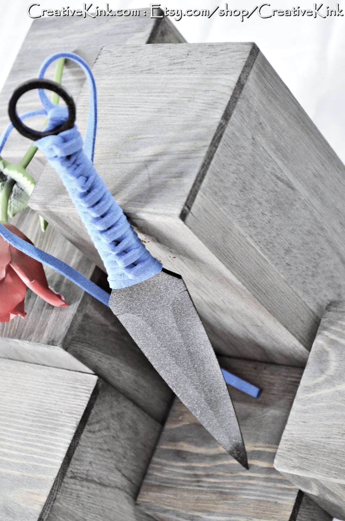 Spade Blade - Black and Silver Sealed Steel Spade Blade For Knife Play - Leather Grips, Available Dulled or Sharpened - BDSM Edge Play Tool