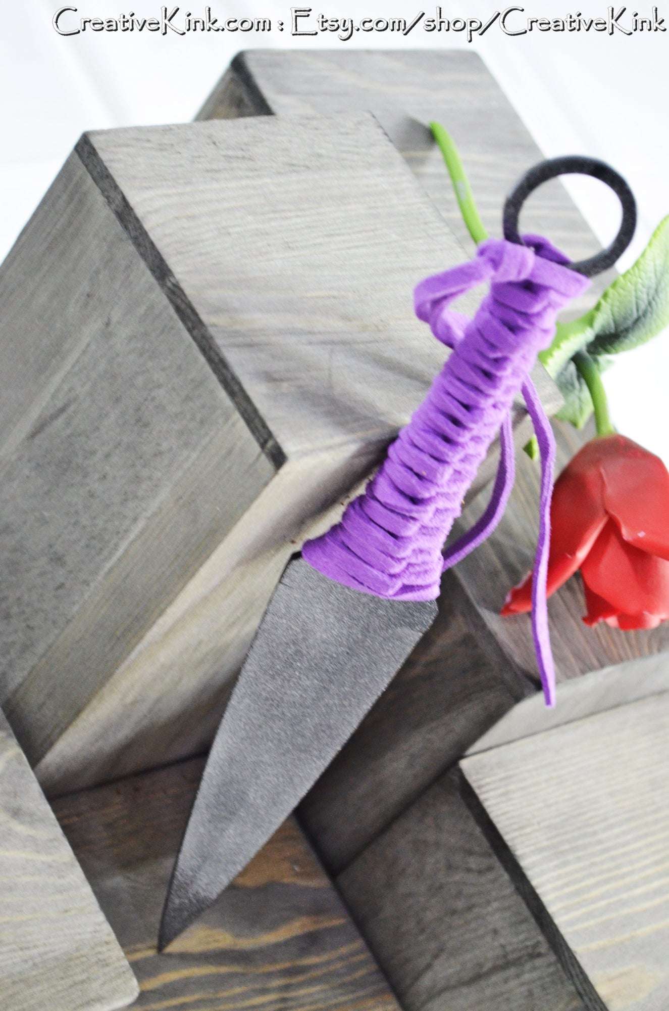 Spade Blade - Black and Silver Sealed Steel Spade Blade For Knife Play - Leather Grips, Available Dulled or Sharpened - BDSM Edge Play Tool
