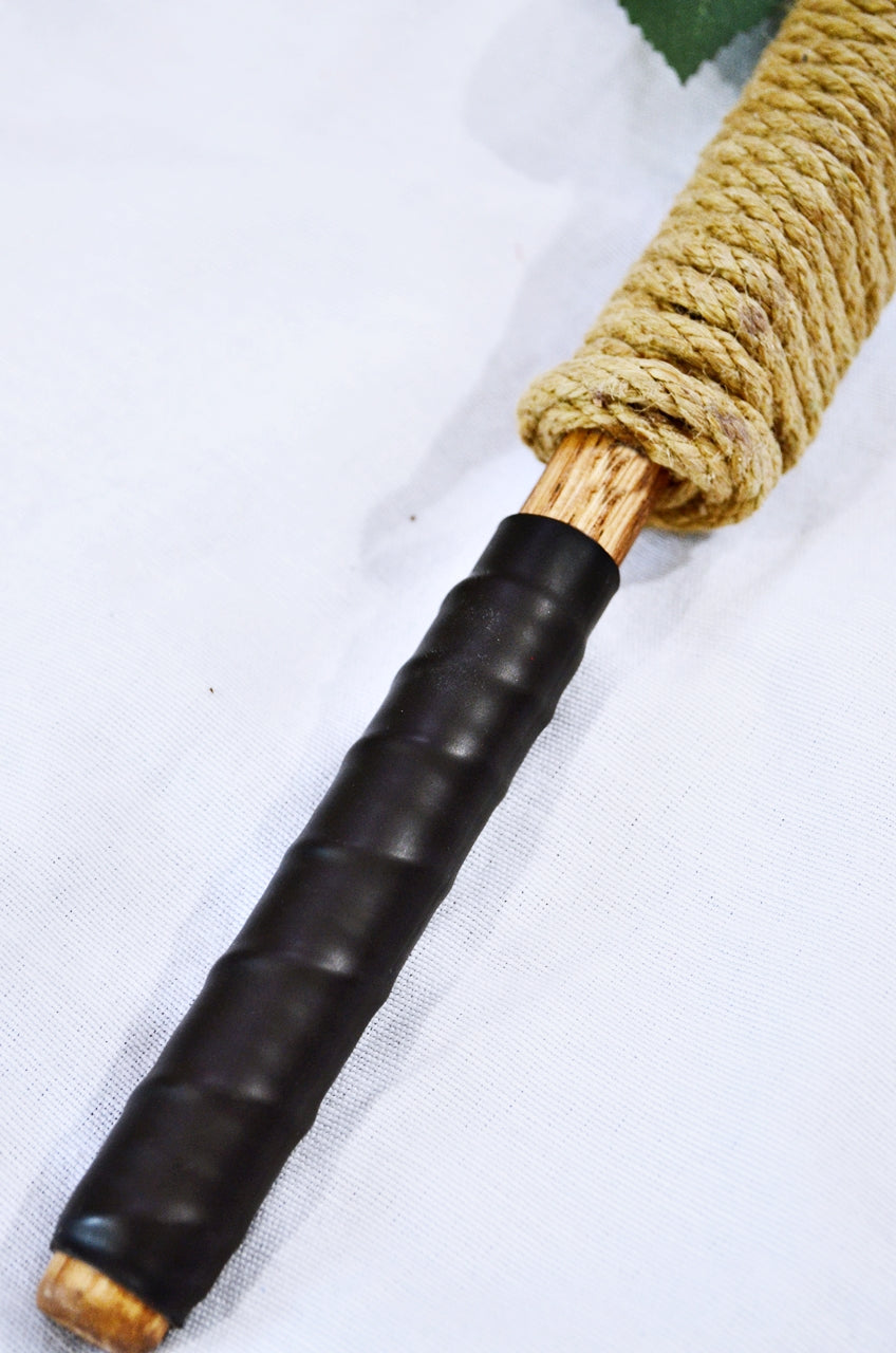 Rope Baton -- Black Leather Grip, Thick Jute Rope