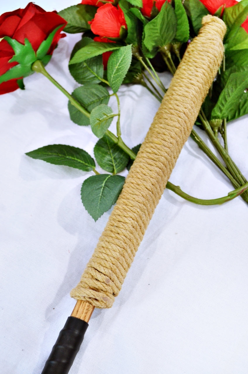 Rope Baton -- Black Leather Grip, Thick Jute Rope