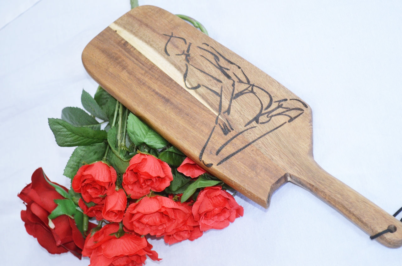 Pyrography Paddle -- Wood Burned Kneeling Submissive - BDSM Spanking Paddle