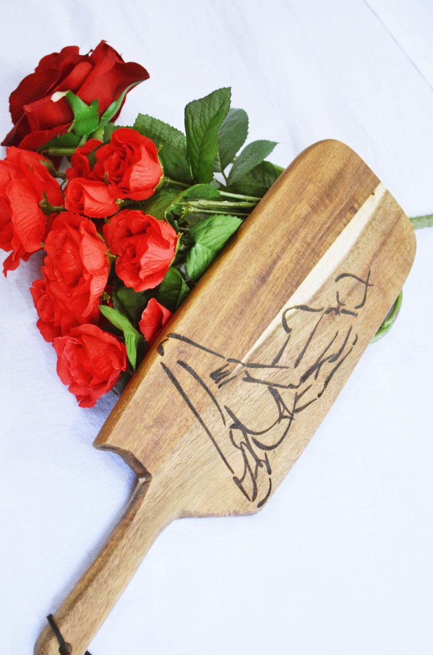 Pyrography Paddle -- Wood Burned Kneeling Submissive - BDSM Spanking Paddle