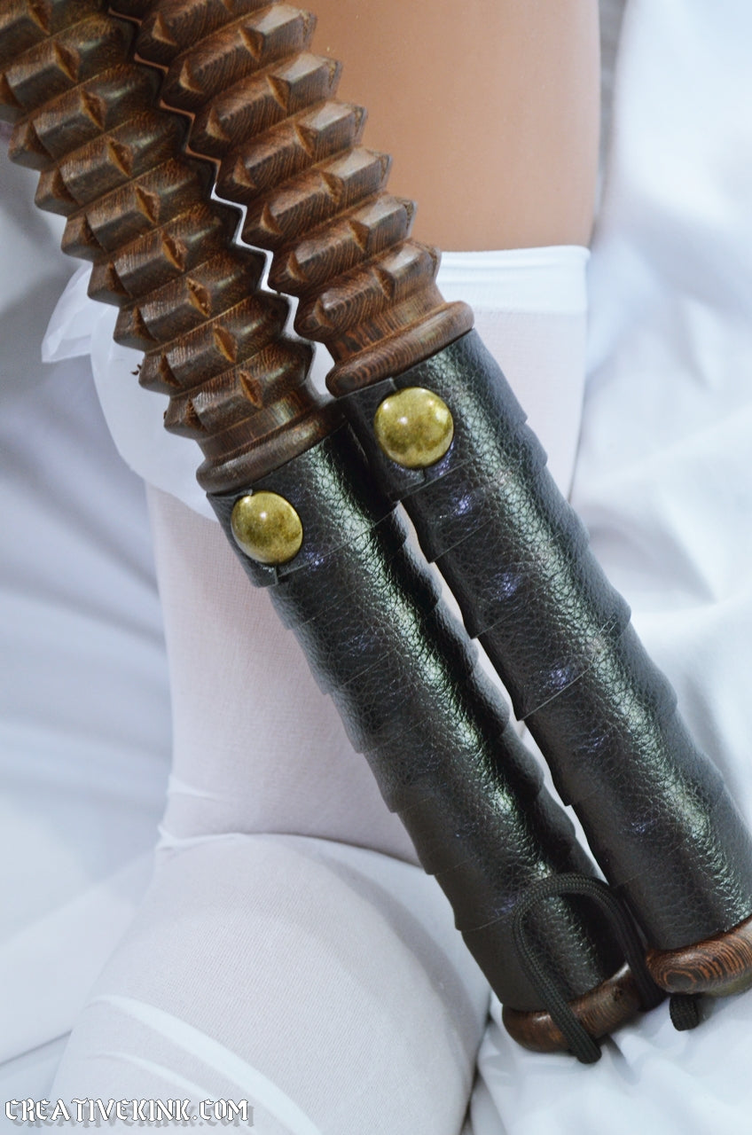 Torquemada Paddle - Inquisitor's Bat - NEW WITH BLACK LEATHER GRIP!  Kinky Torture Spanking Bat in Walnut Hardwood