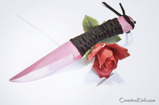 Happiness Bleeding Onto Steel - Brilliant PInk and Leather BDSM Play Blade Knife