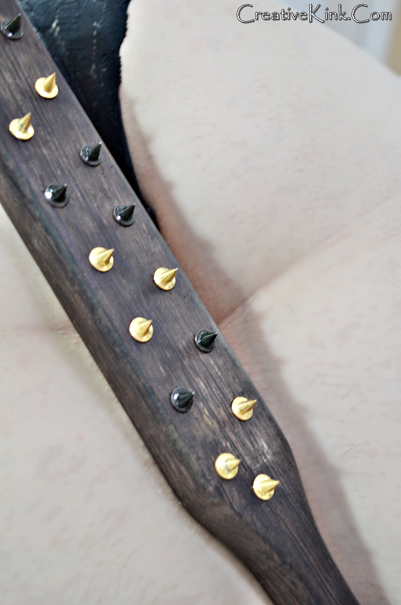 Torquemada Spike Paddle - Black and Gold Steel Spikes - Sharpened Steel Spikes for a Lovely Set of Marks