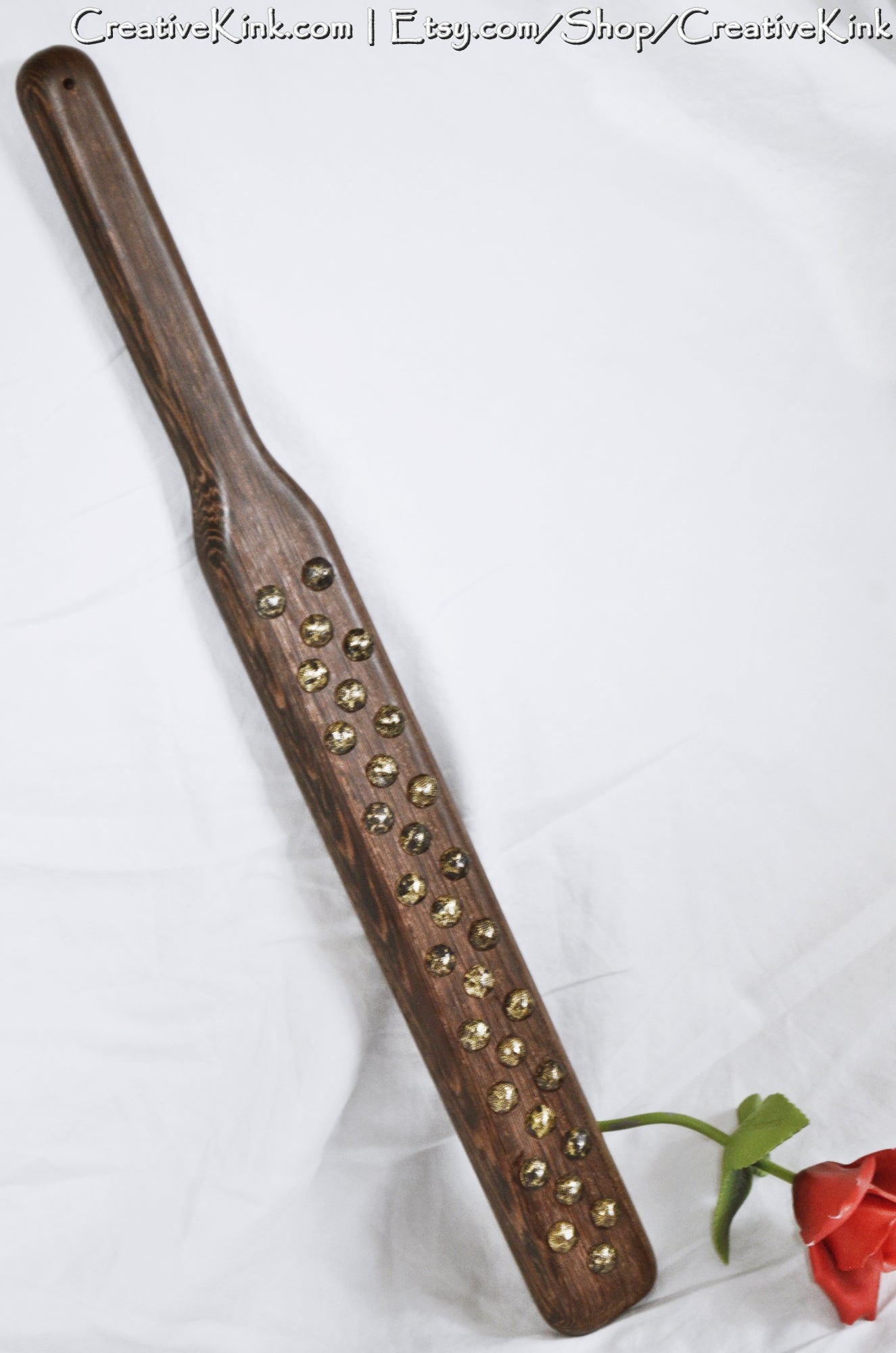 Torquemada Stud Paddle - Olde English - Aged Brass and Dark Hardened Oak -- Spanking Paddle