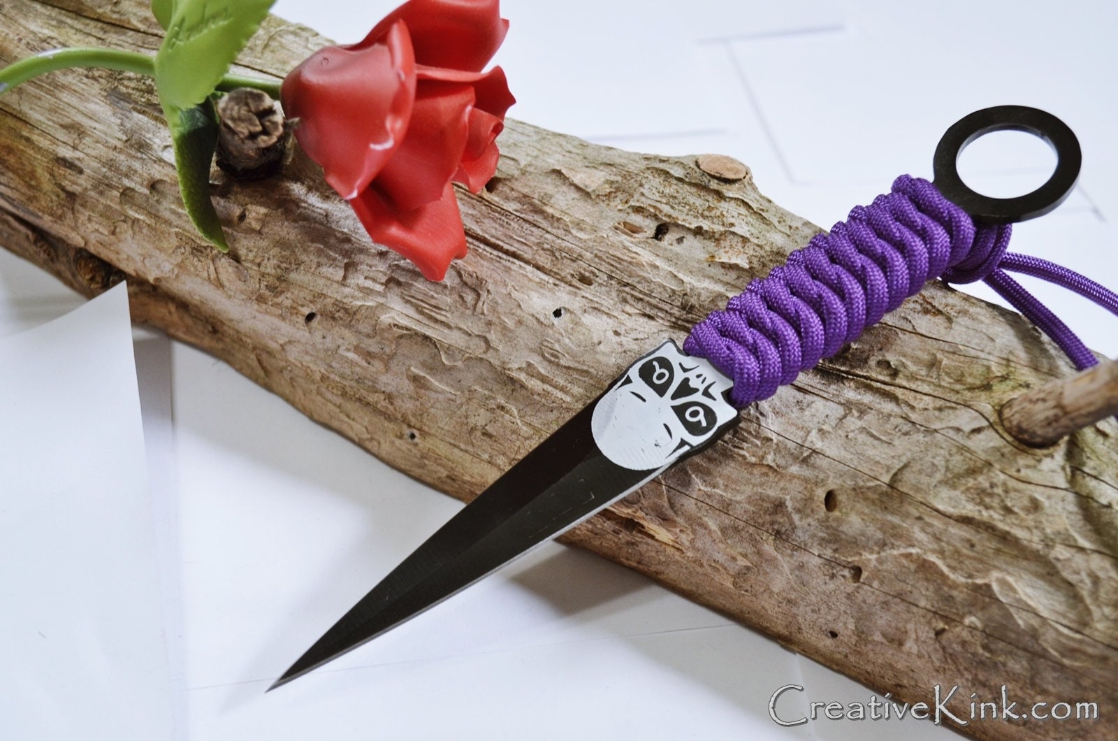 Violent Purple and Brilliant Red 8" Skull Daggers - BDSM Fear Play Knives