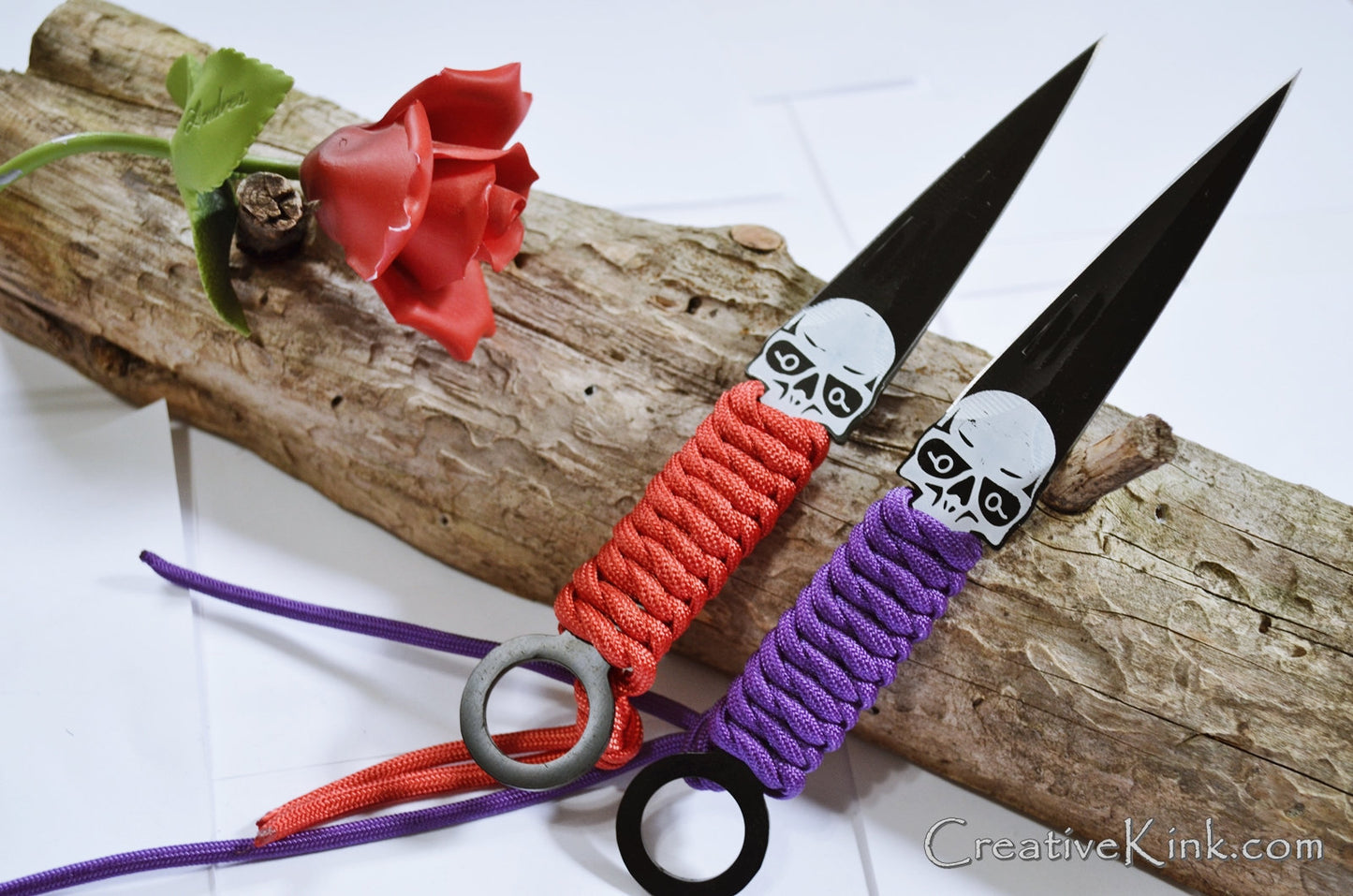 Violent Purple and Brilliant Red 8" Skull Daggers - BDSM Fear Play Knives