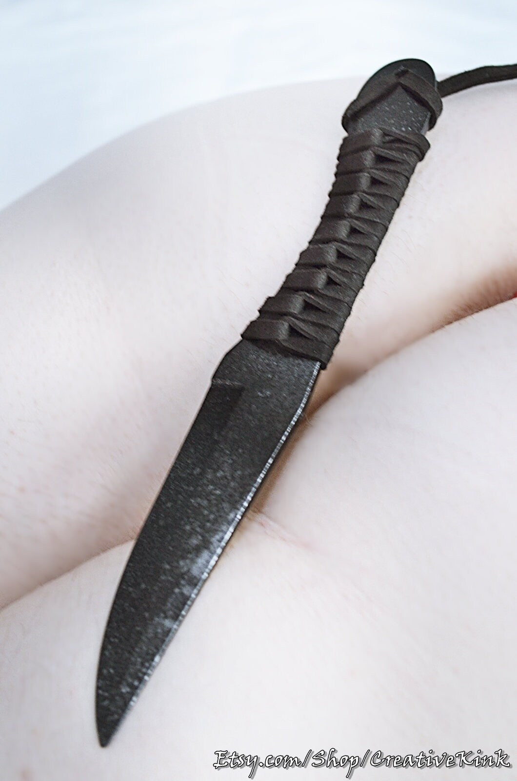 Starry Sky -- 8" Black and Silver Knife, Crimson or Black Leather wrapped Blades - BDSM Knife Play Blade