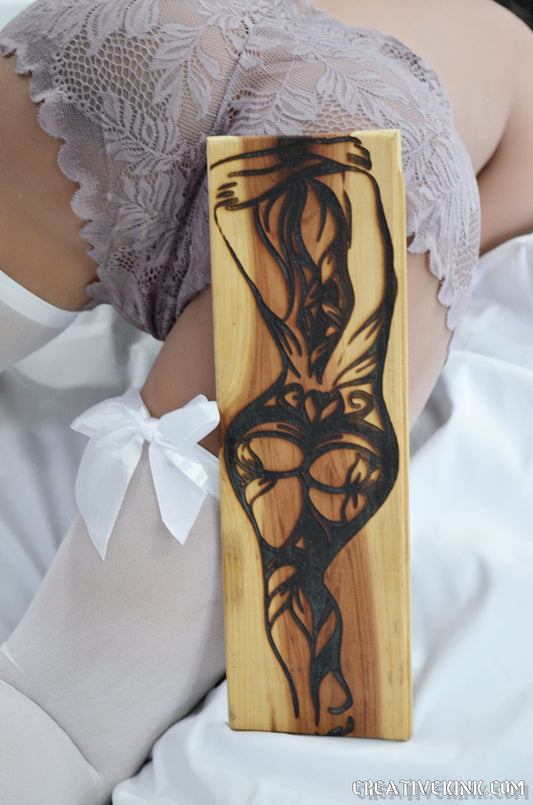 Kink Art -- Wood Burned Gorgeousness -- Green Lady fire portrait