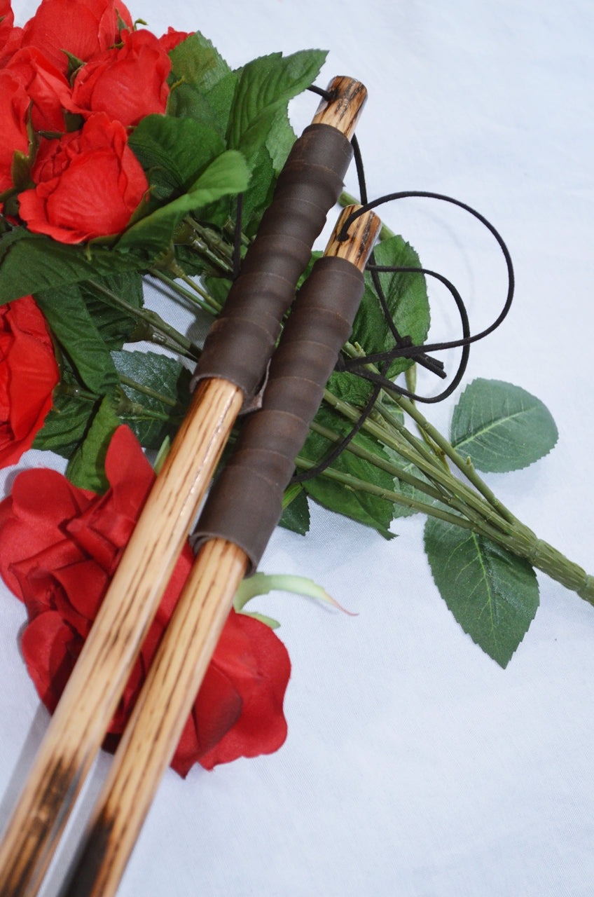 Oak Caning Rods - Burned Oak with Specialty Handles