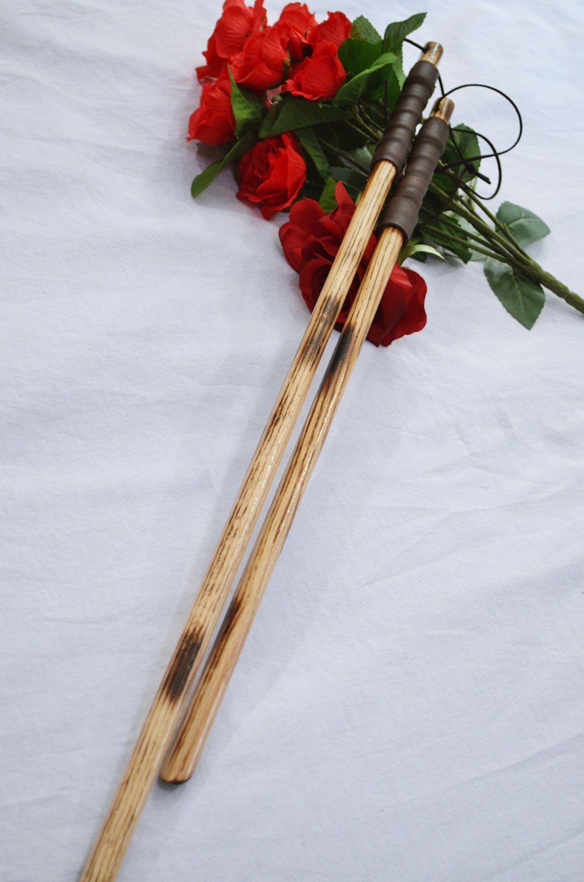 Oak Caning Rods - Burned Oak with Specialty Handles
