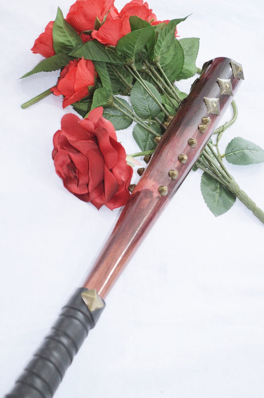 Mace - Hefty Red Ash and Black Leather Spanking Mace with Brass Iron Studs