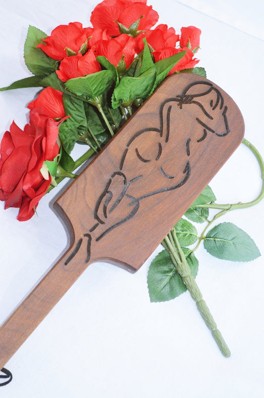 Pyrography Paddle -- Wood Burned Spanked Subbie - Two Sided Heavy Spanking Paddle