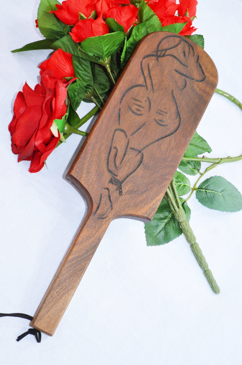 Pyrography Paddle -- Wood Burned Spanked Subbie - Two Sided Heavy Spanking Paddle